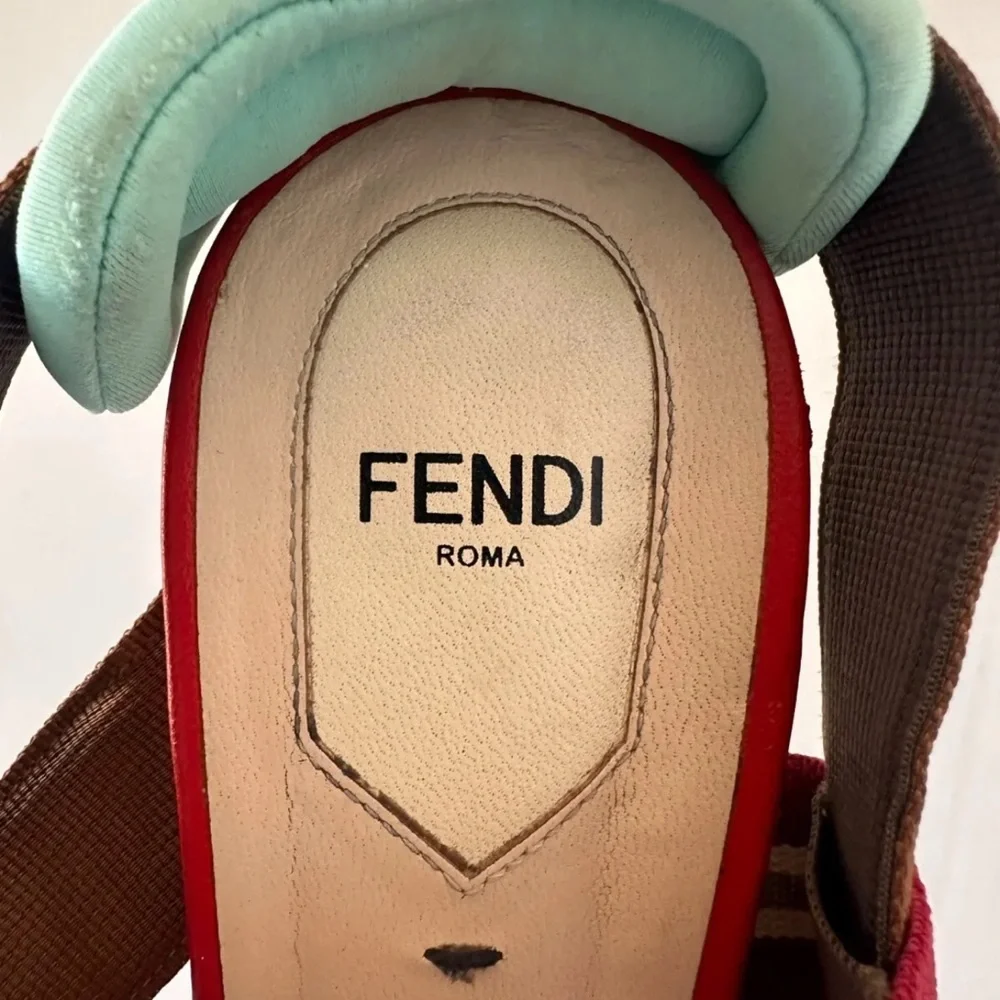 Fendi Technical Mesh Slingback Heels | Colibri Pumps 41 EU Red & Brown ❤️🤎 - Picture 5 of 11